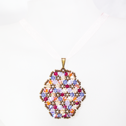Pendant 65cm - Terence Oval-Salmon Organza - Pendant 65cm - Laiton bronze